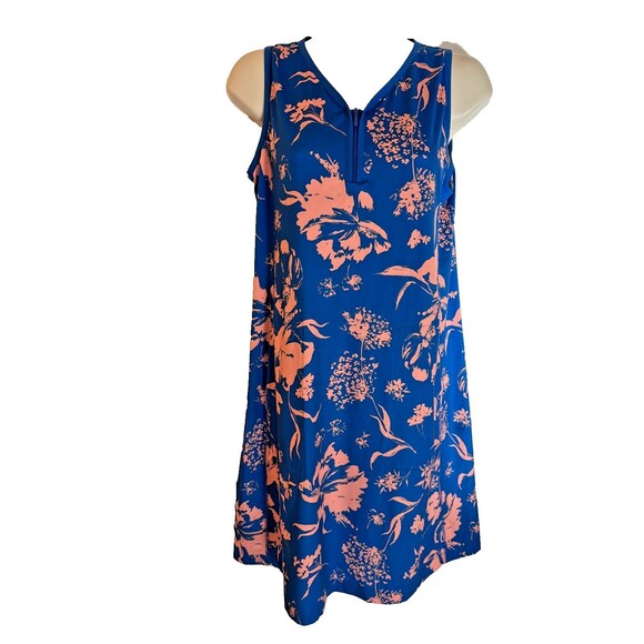 J.JILL  Sleeveless Active Dress Short Sz XS Blue Peach Floral 1/4 Zip Knit Beach - Picture 5 of 10